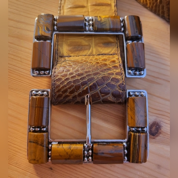 Brown Crocodile Pattern Belt with Silver Buckle - Picture 6 of 8